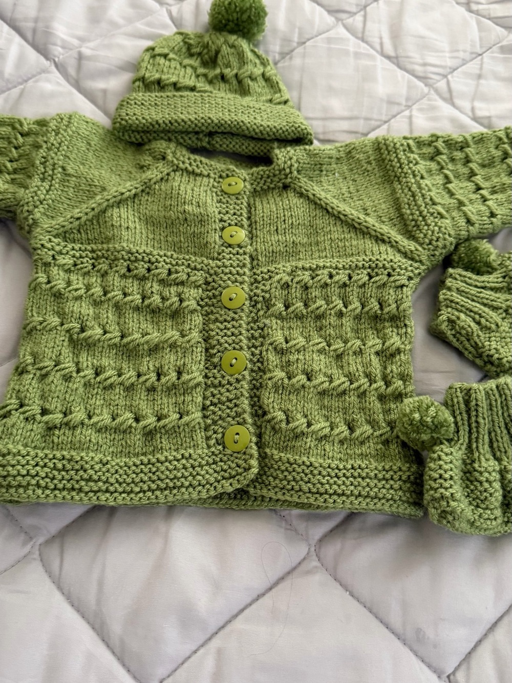 Hand-Knit Baby Sweater Set in Light Green